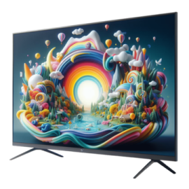 a tv with an image of a colorful landscape on it