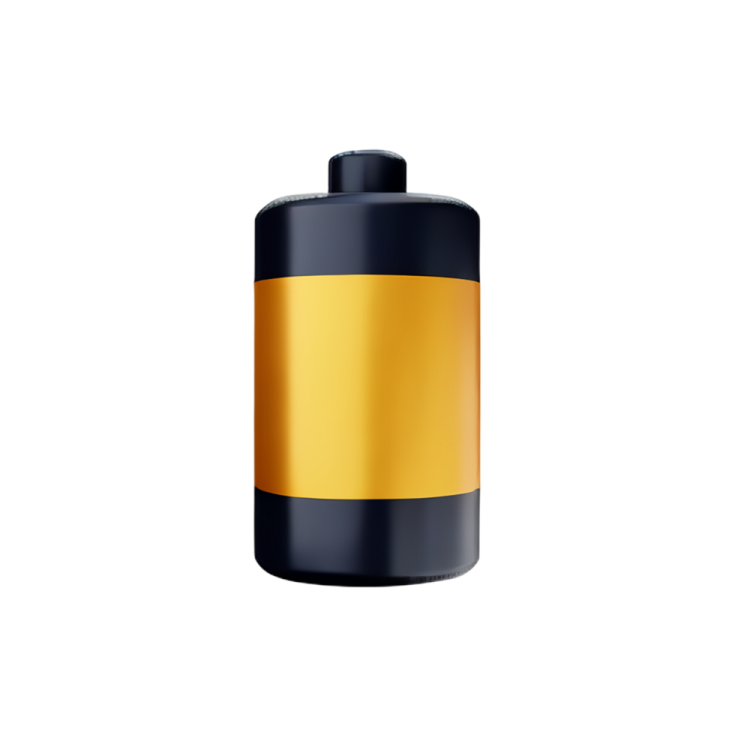 a black and yellow canister on a white background
