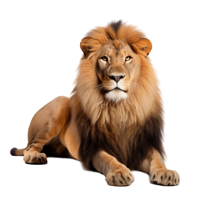 a lion laying down on a white background