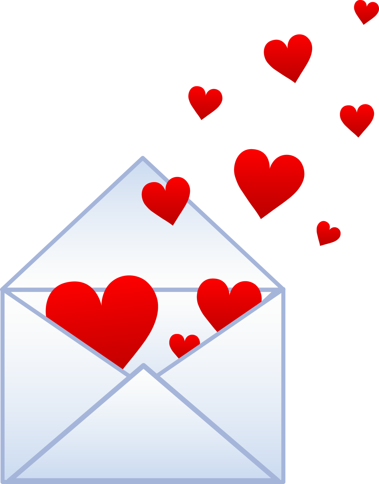 an envelope with hearts flying out of it