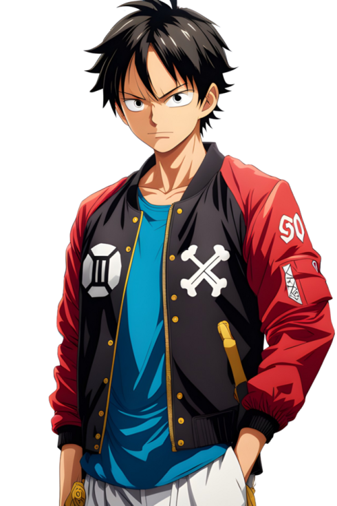 a young man in a red jacket and white pants, with his hands on his hips