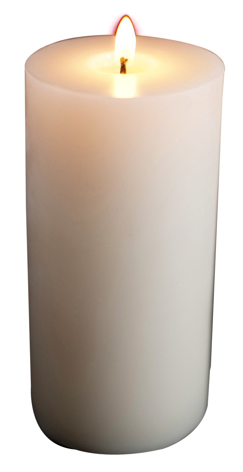 a white candle sitting on top of a table