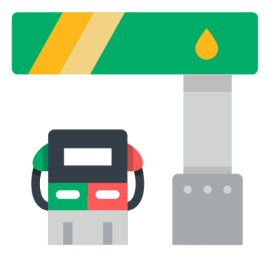 a gas station with a car at the front
