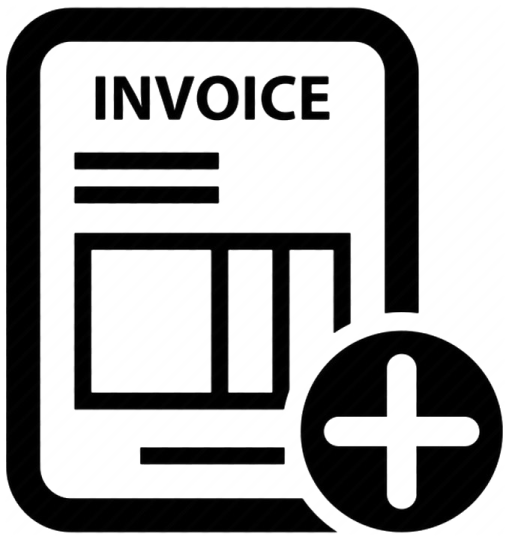 a black and white icon with the word invoe