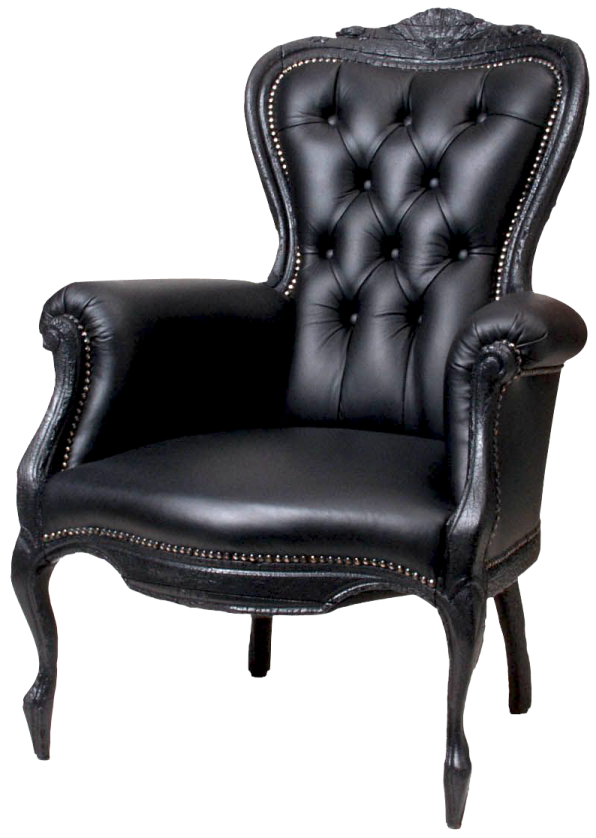 a black leather chair on a white background
