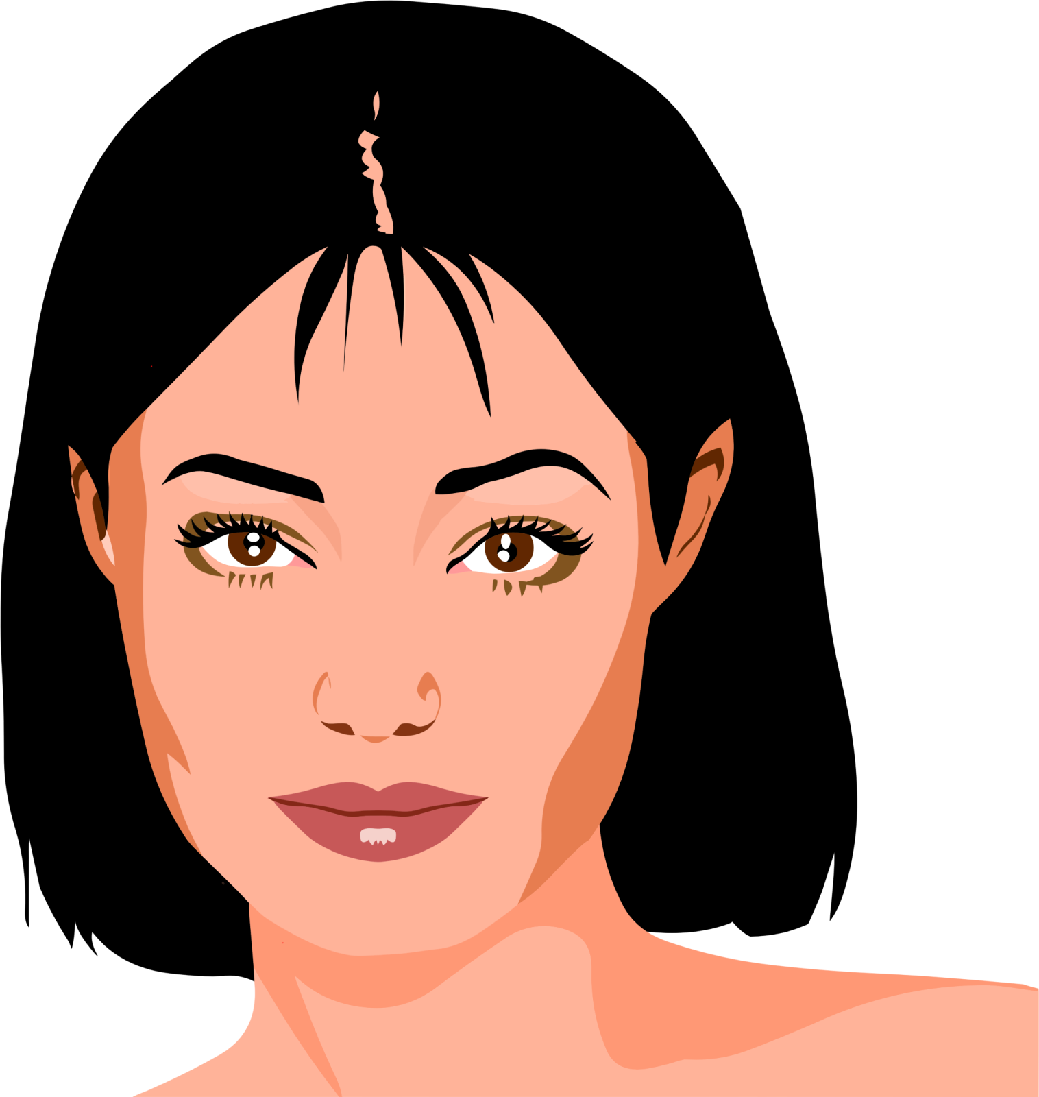 a woman with dark hair and brown eyes