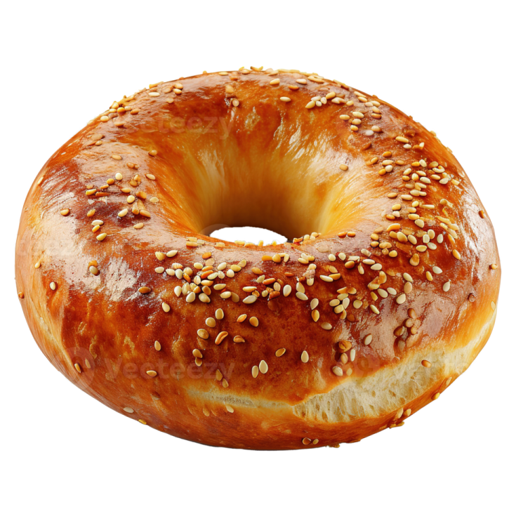 a close up of a bagel on a white background