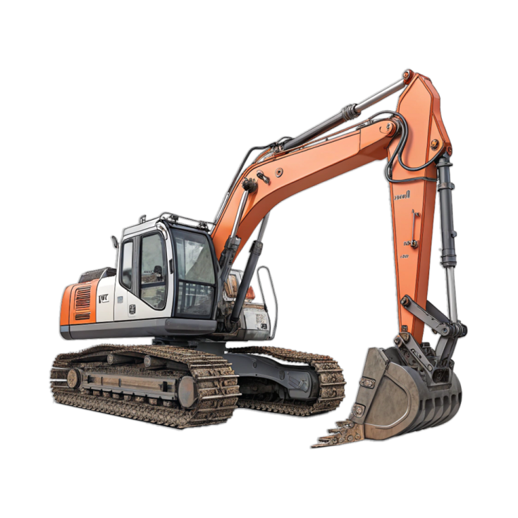 an orange exor digger with a white background