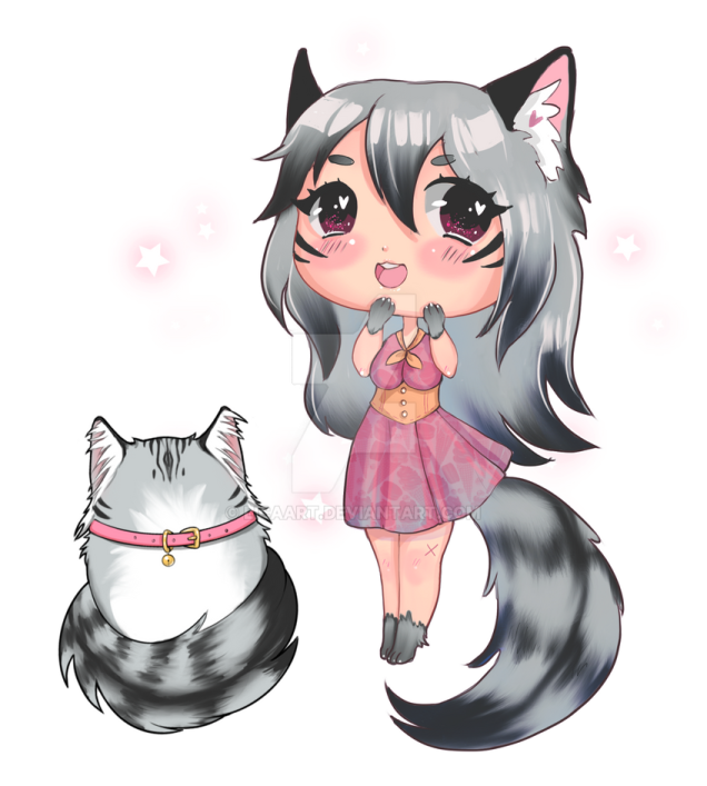 a drawing of a girl and her cat