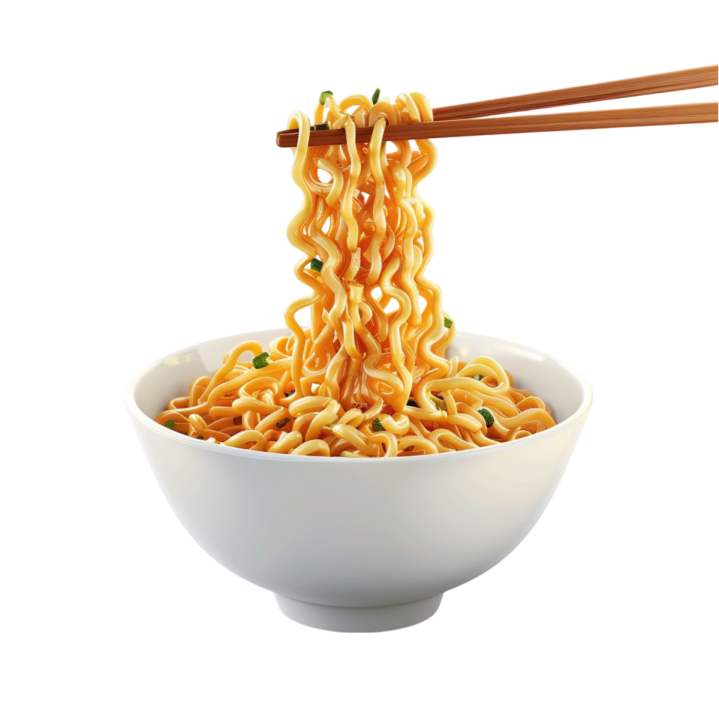a bowl of noodles with chops in it