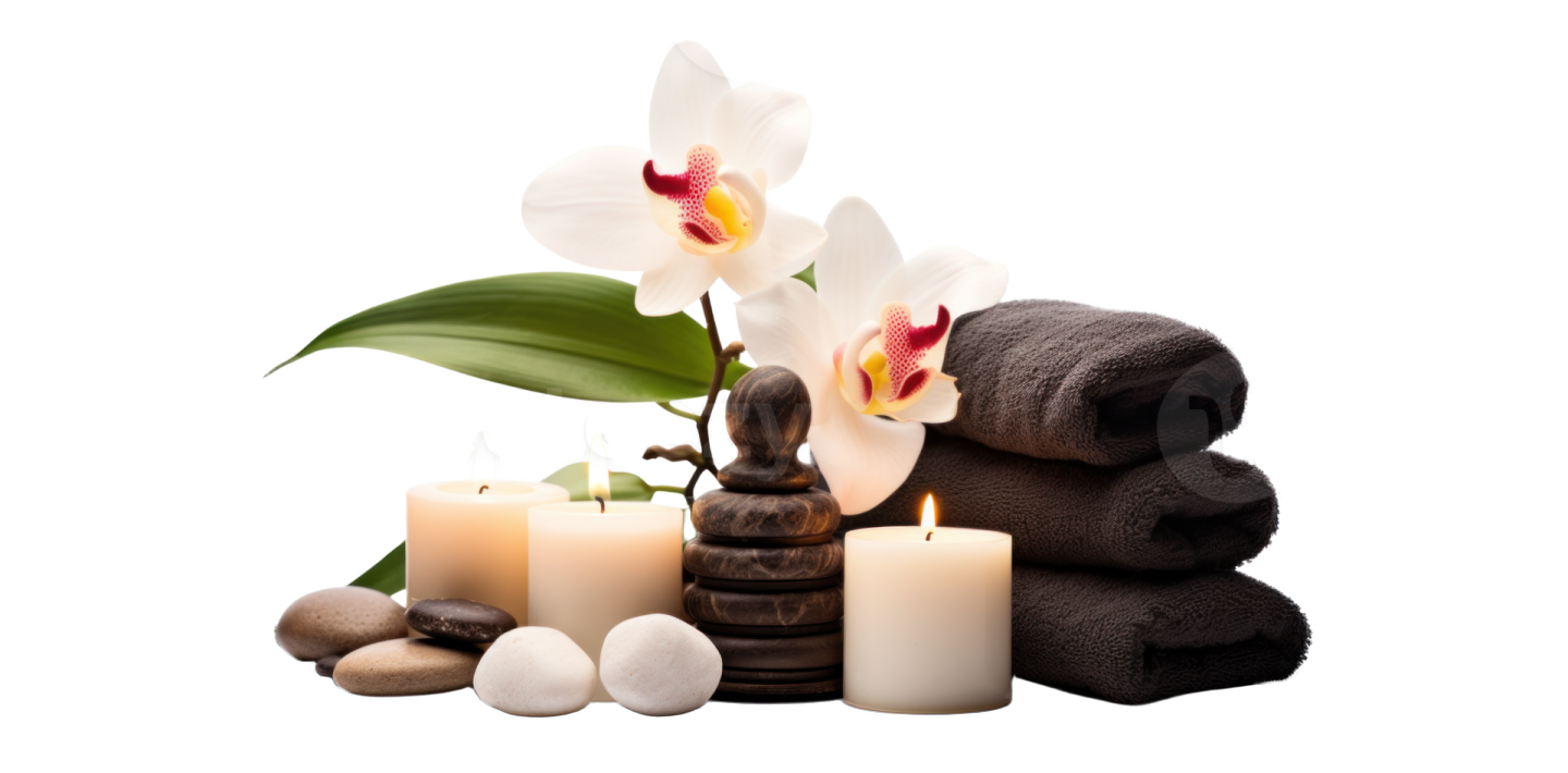 a white orchid and candles with spa towels