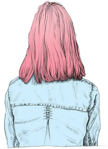a drawing of a woman with pink hair