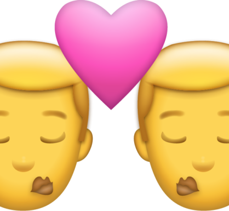 two faces with a heart in the middle