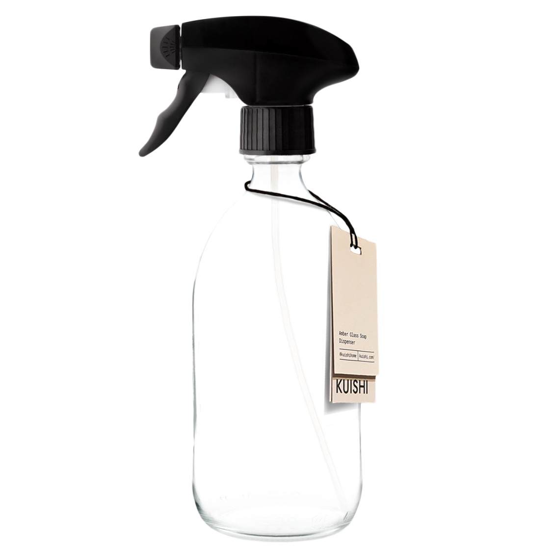 a black spray bottle with a white label on it