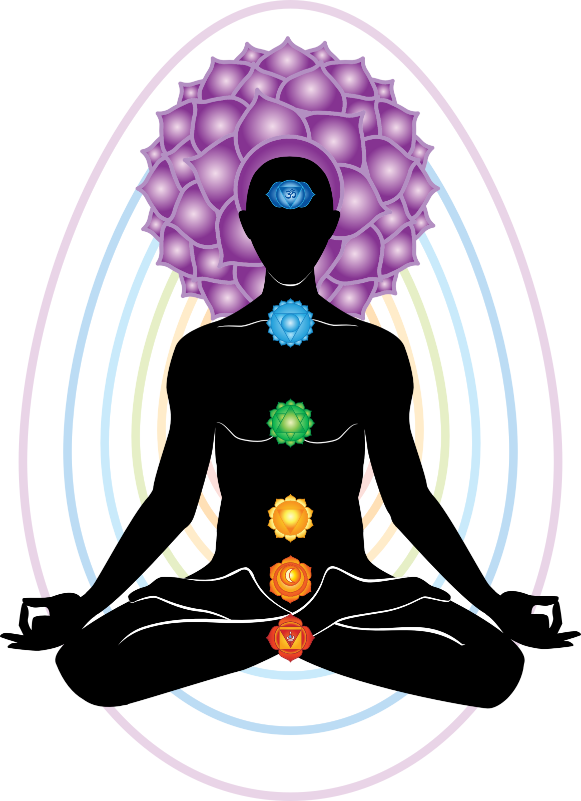 a silhouette of a man in lotus position with chakra