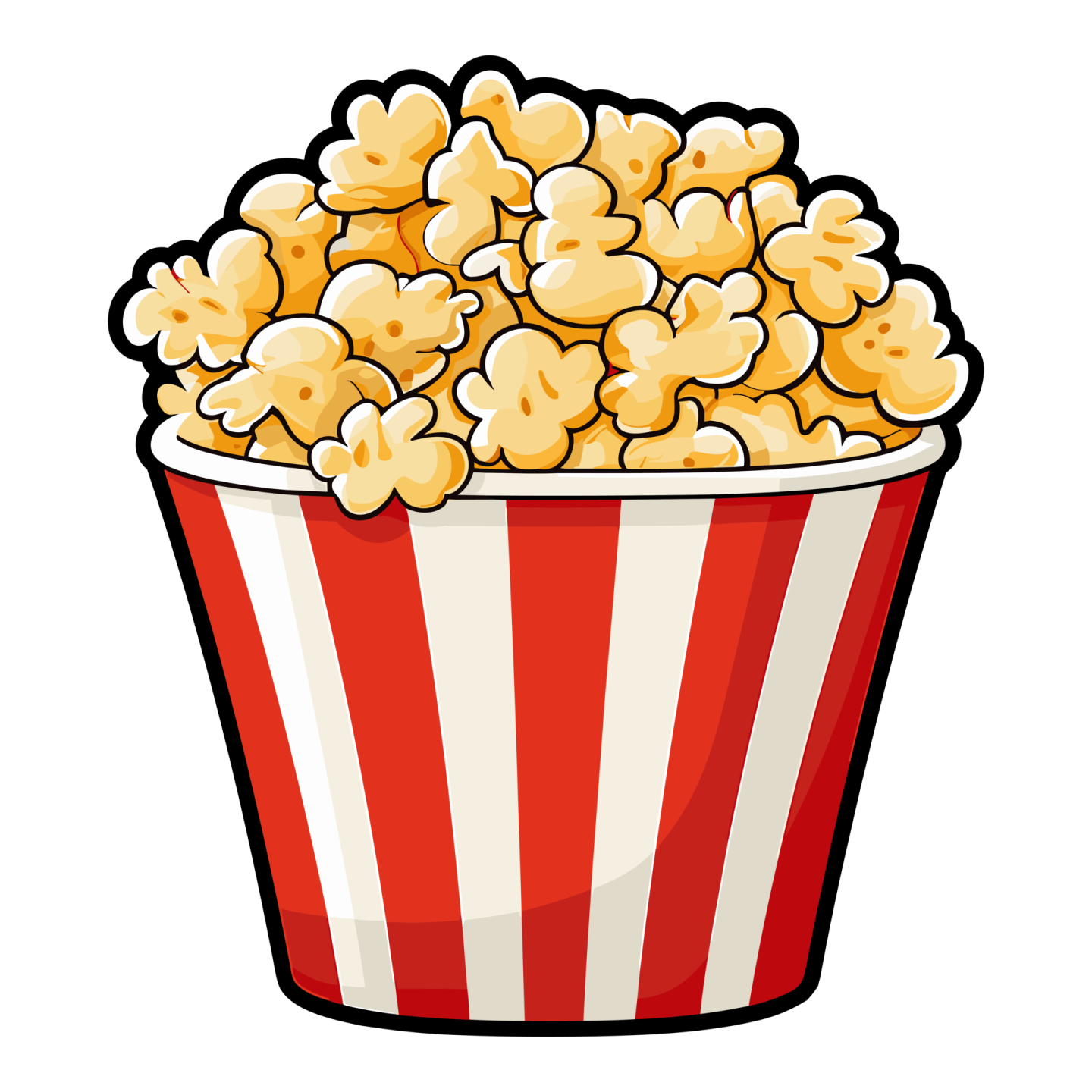 a red and white striped cup filled with popcorn