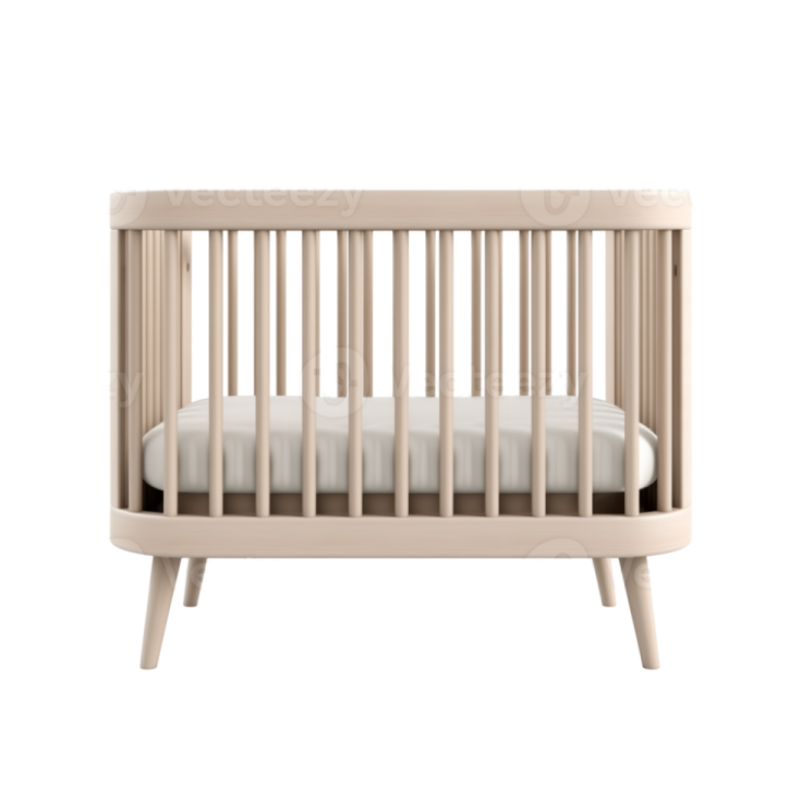 an image of a wooden cribt with white sheets