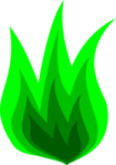 a green fire flame on white background