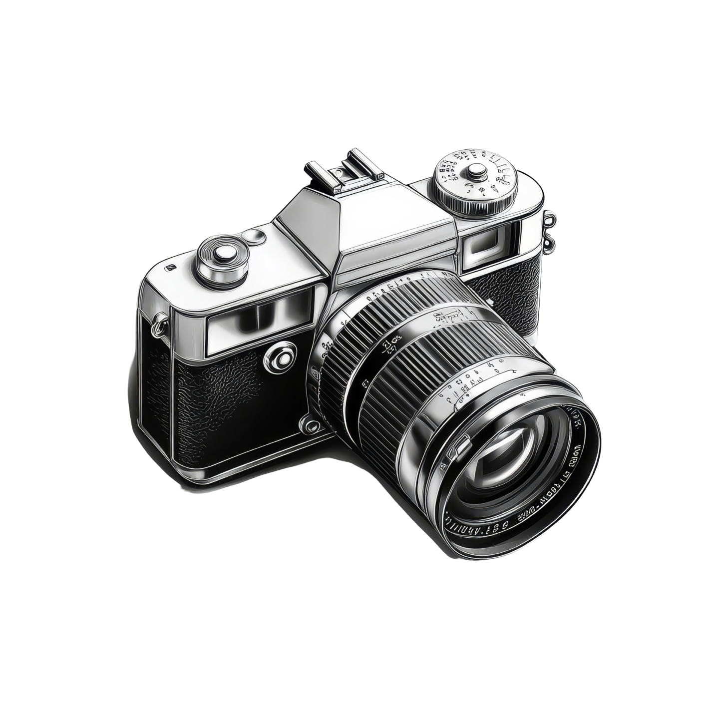 a black and white photo of an old camera