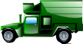 a green garbage truck on a white background