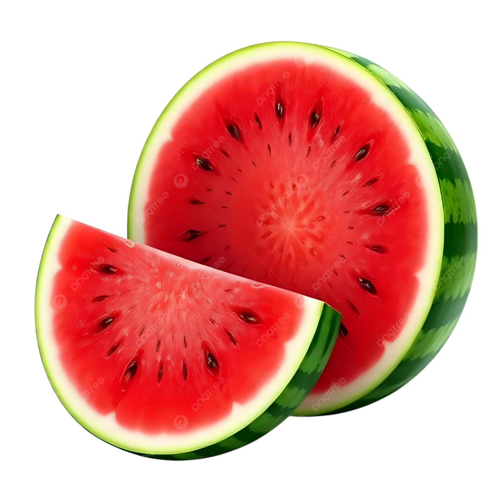 two slices of watermelon on a white background