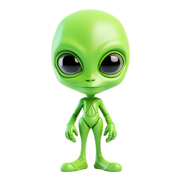 a green alien with big eyes