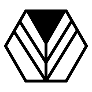 a black and white hexagon logo