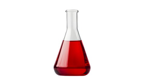 a red liquid in a glass bottle