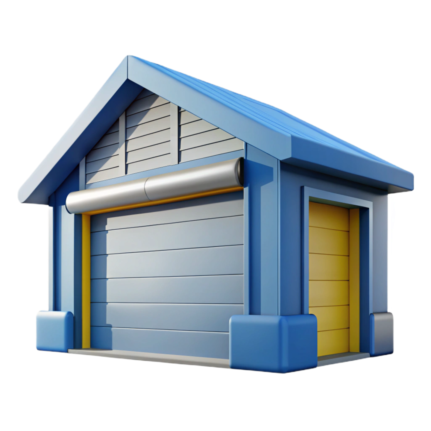 a blue and yellow dog house