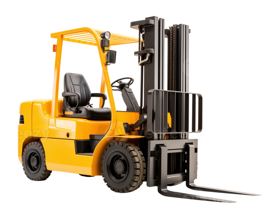 a yellow fork truck on a white background