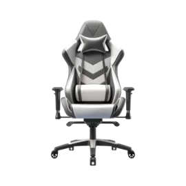 a black and white gaming chair on a white background