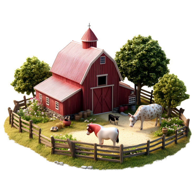 a miniature model of a barn and a horse