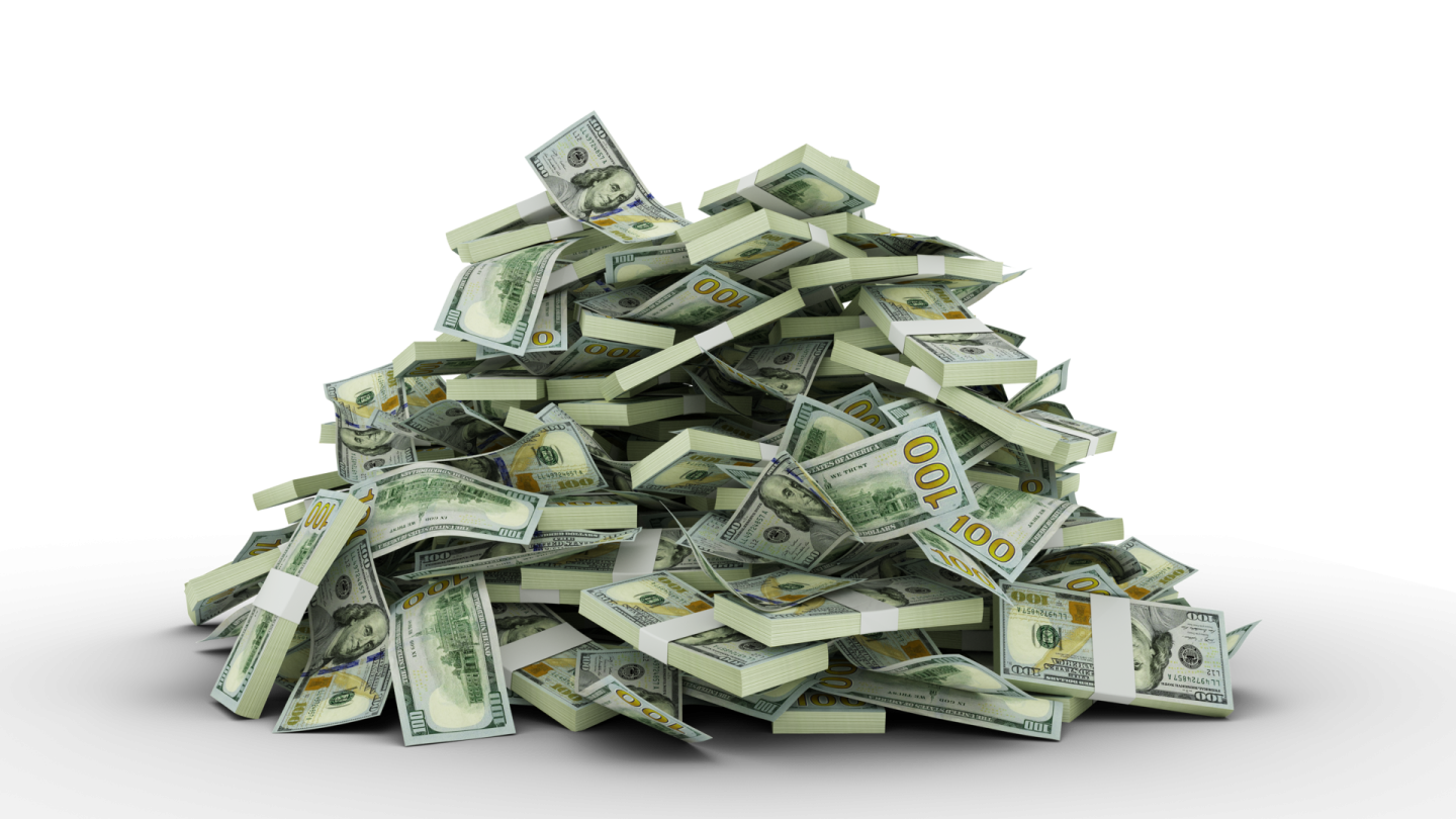 a pile of money on a white background