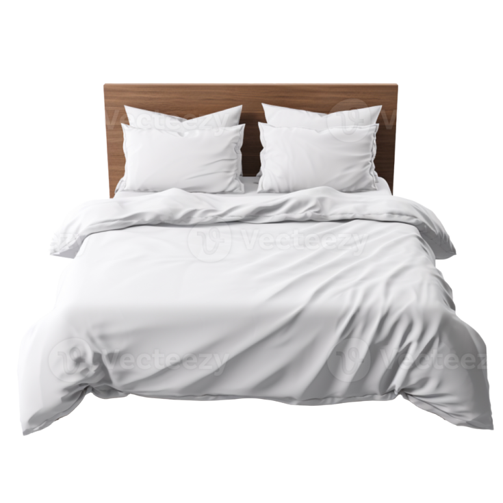 a bed with white sheets and pillows on it