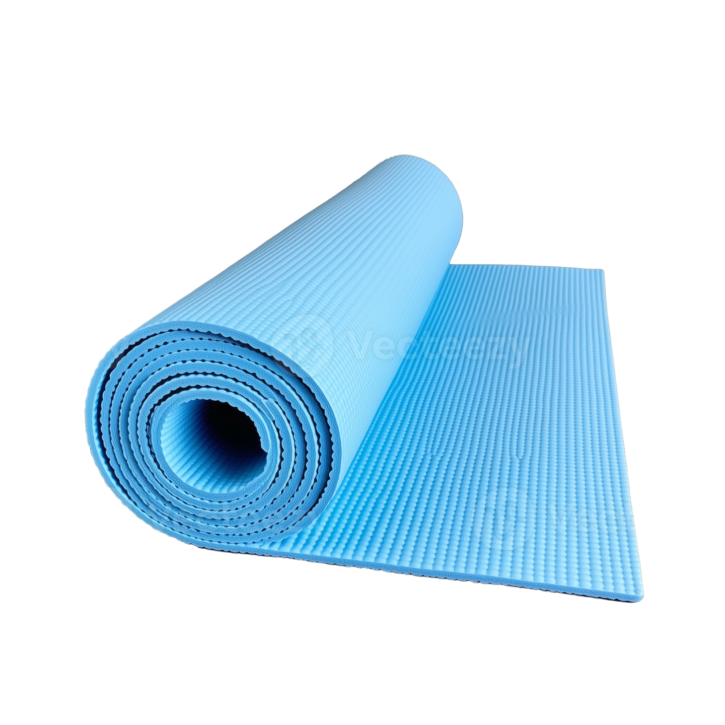 a blue yoga mat on a white background