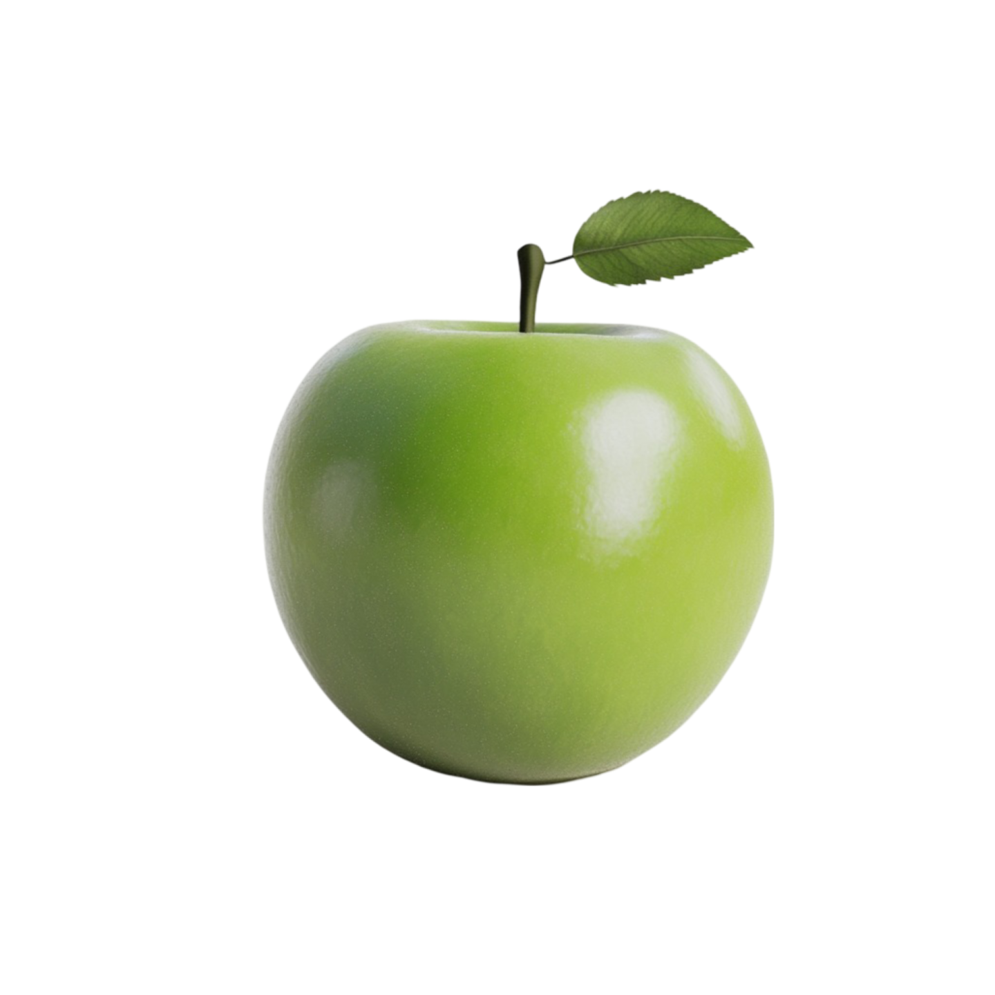 a green apple with a leaf on top