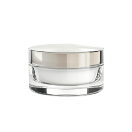 a white jar with a clear lid on it