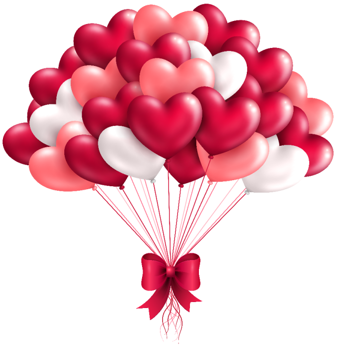 a bunch of red and white balloons with a bow