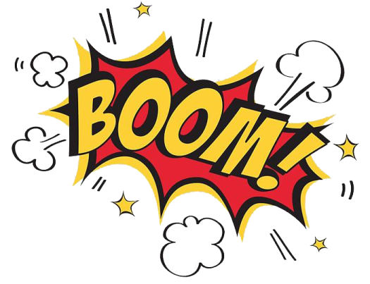a cartoon boom sign with the word boom