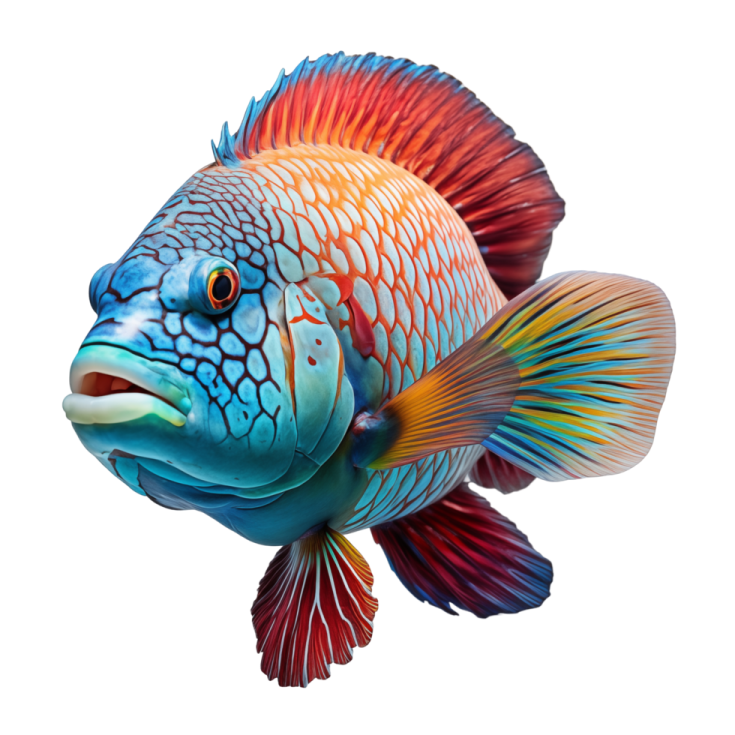 a colorful fish on a white background