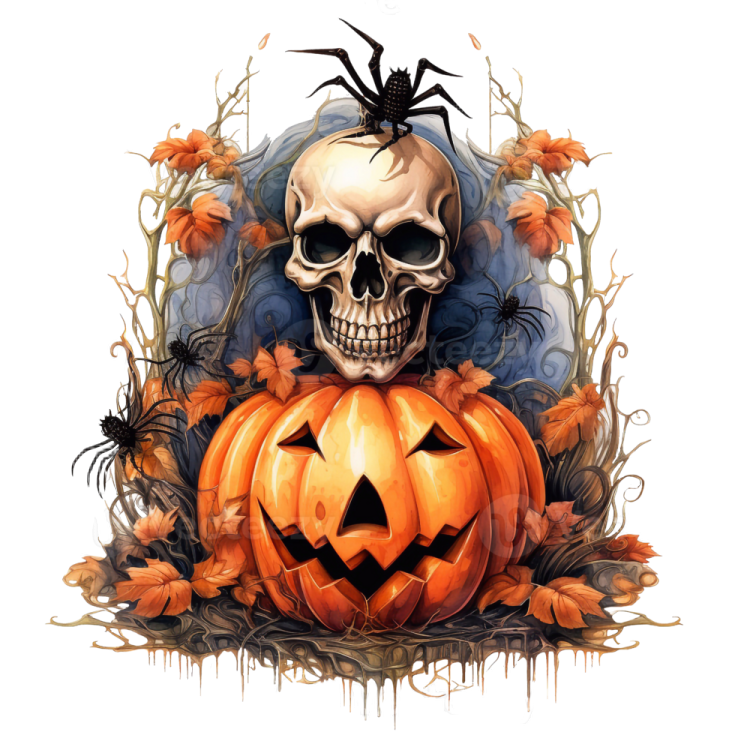 a skull sitting on top of a pumpkin