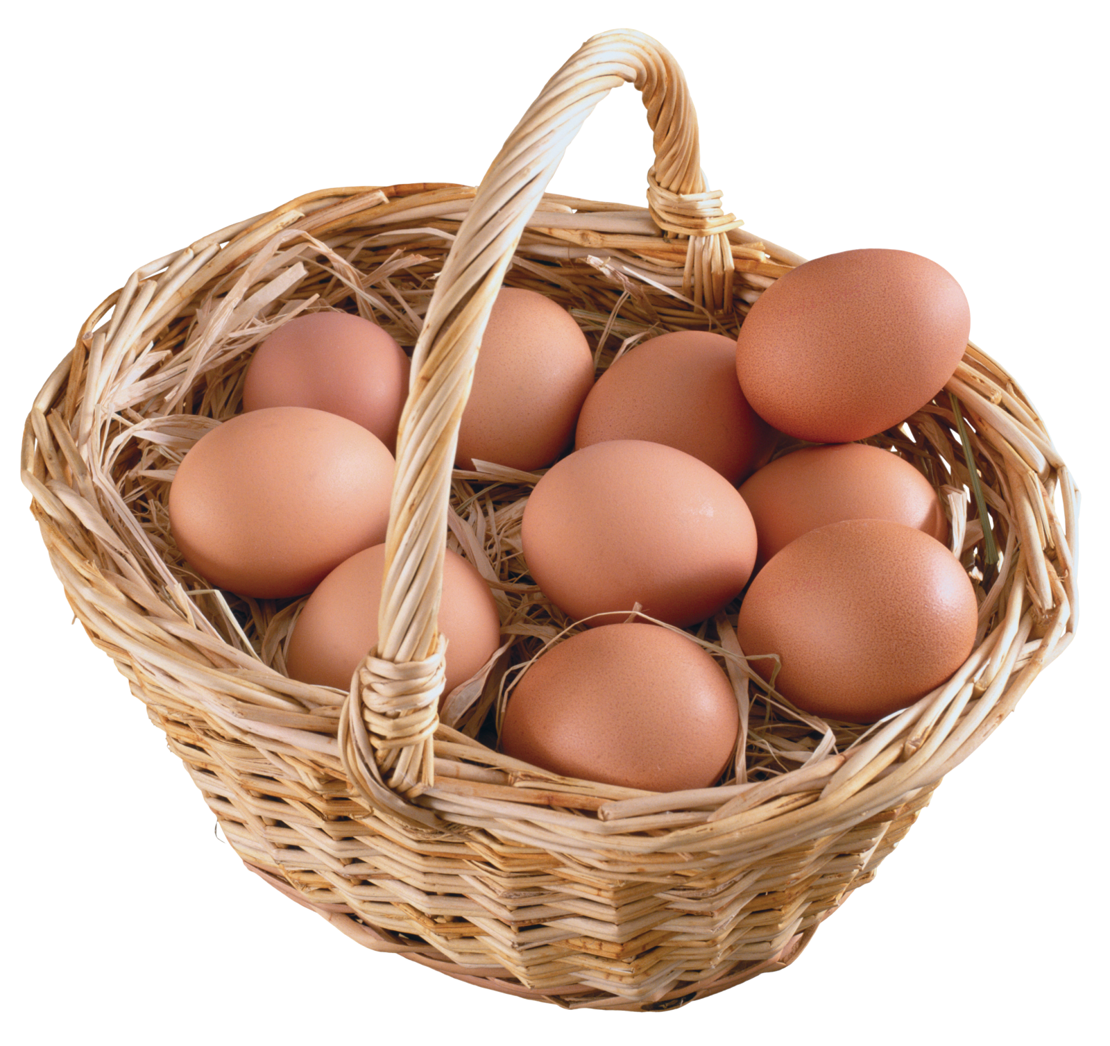 a basket of eggs on a white background