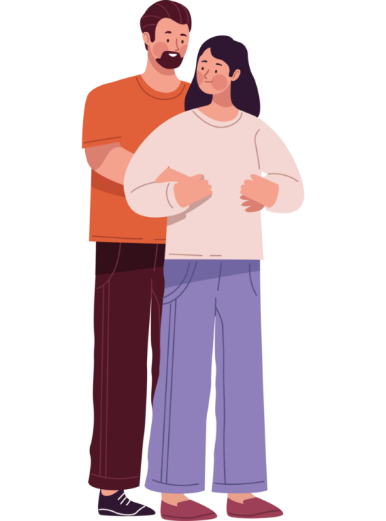 an illustration of a man and woman hugging
