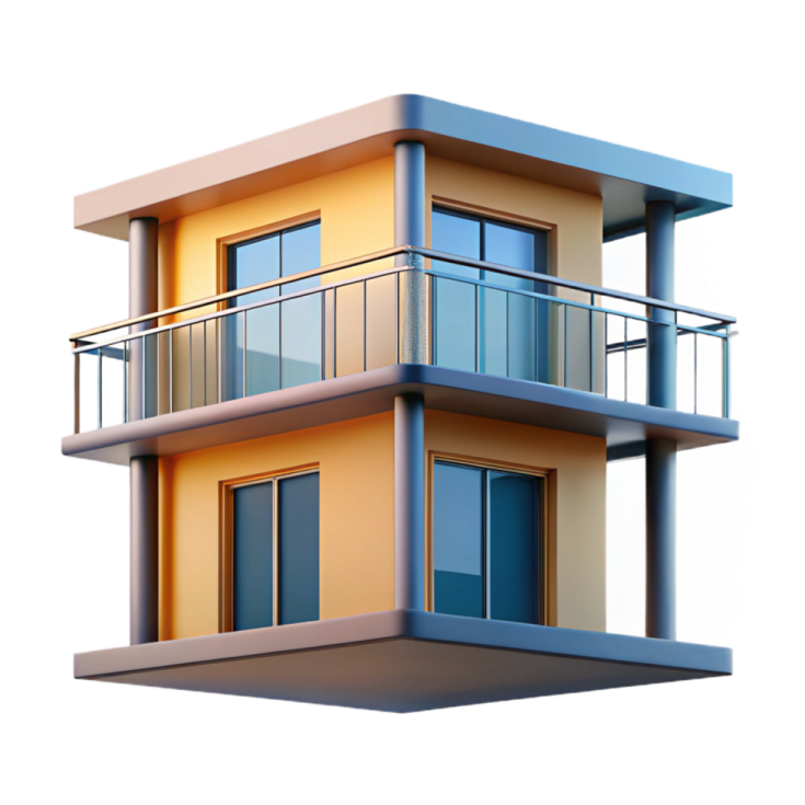an image of a building with bales on it