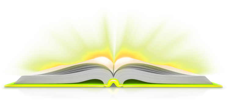 an open book with light coming out of it