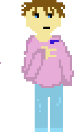 a pixeled image of a man in a pink shirt