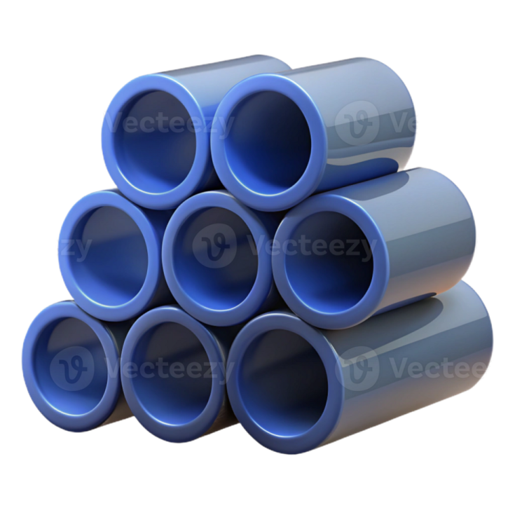 a pile of blue plastic pipes