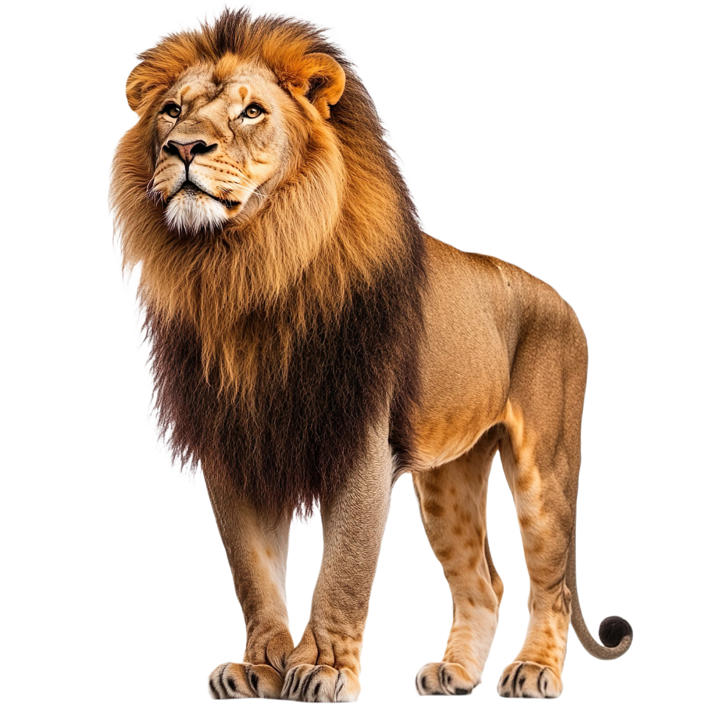 a lion standing up against a white background