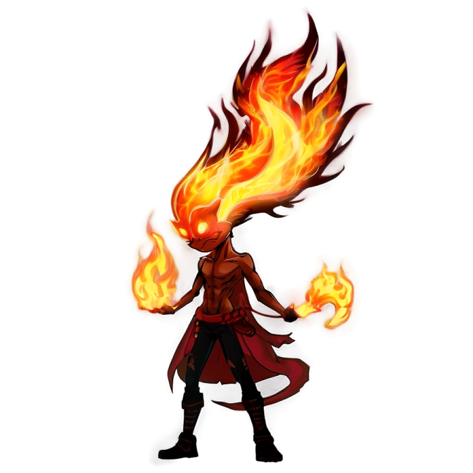 a drawing of a person with fire in their hands