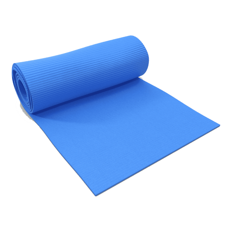 a blue yoga mat on a white background